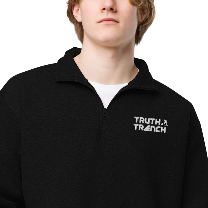 TruthTrench unisex black fleece pullover. TruthTrench logo on front - TruthTrench