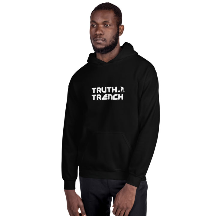 TruthTrench unisex black pullover hoodie. TruthTrench logo on front - TruthTrench