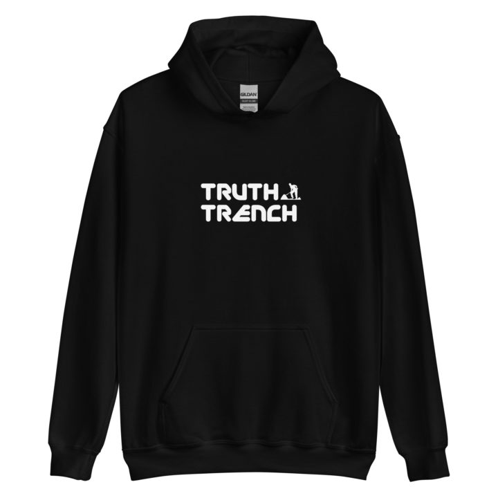 TruthTrench unisex black pullover hoodie. TruthTrench logo on front - TruthTrench