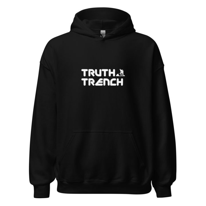 TruthTrench unisex black pullover hoodie. TruthTrench logo on front - TruthTrench