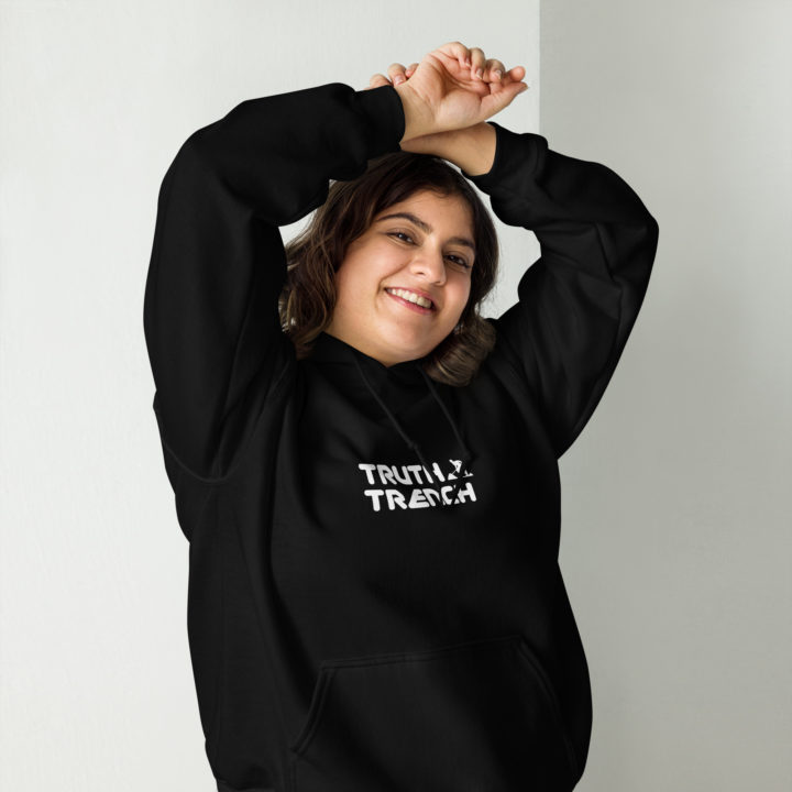 TruthTrench unisex black pullover hoodie. TruthTrench logo on front - TruthTrench