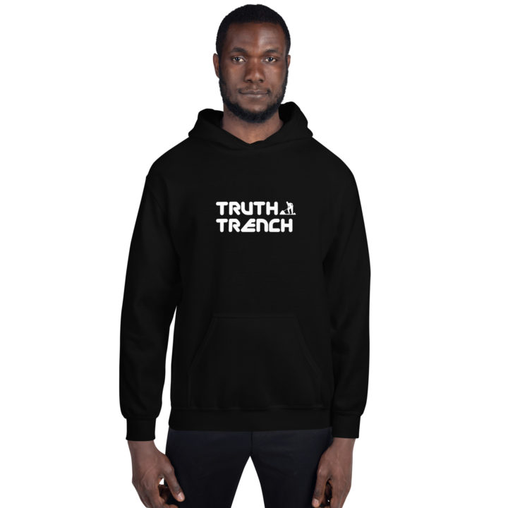 TruthTrench unisex black pullover hoodie. TruthTrench logo on front - TruthTrench