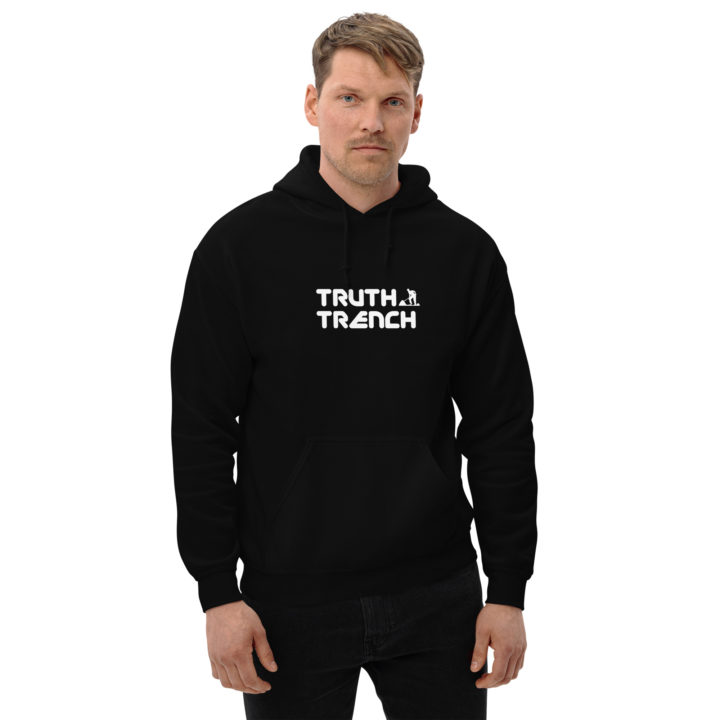 TruthTrench unisex black pullover hoodie. TruthTrench logo on front - TruthTrench