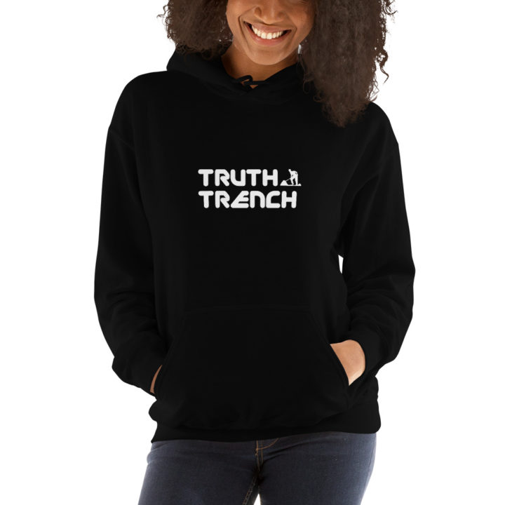 TruthTrench unisex black pullover hoodie. TruthTrench logo on front - TruthTrench