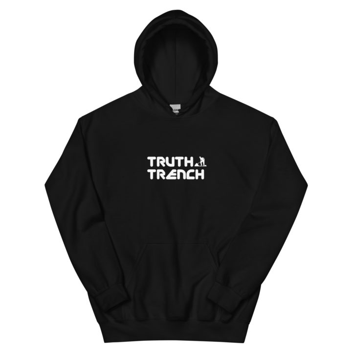 TruthTrench unisex black pullover hoodie. TruthTrench logo on front - TruthTrench