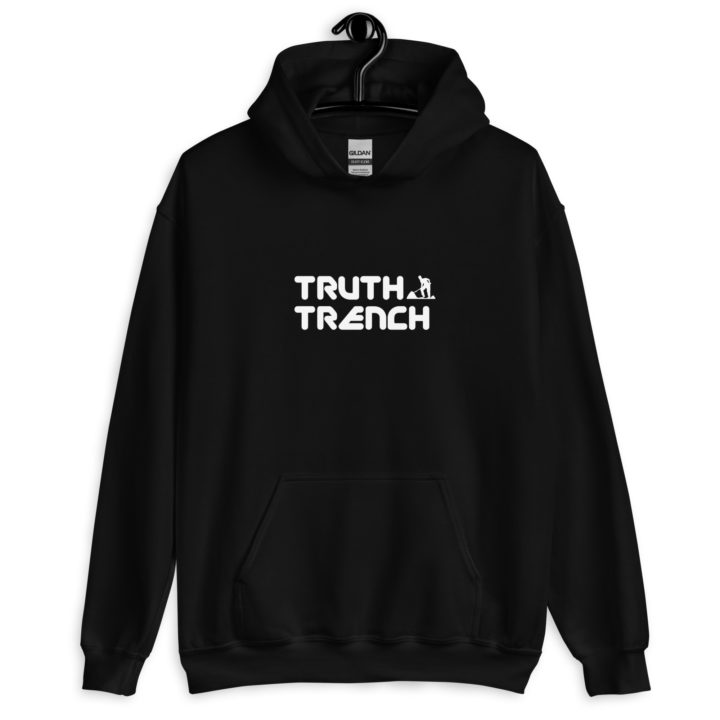 TruthTrench unisex black pullover hoodie. TruthTrench logo on front - TruthTrench