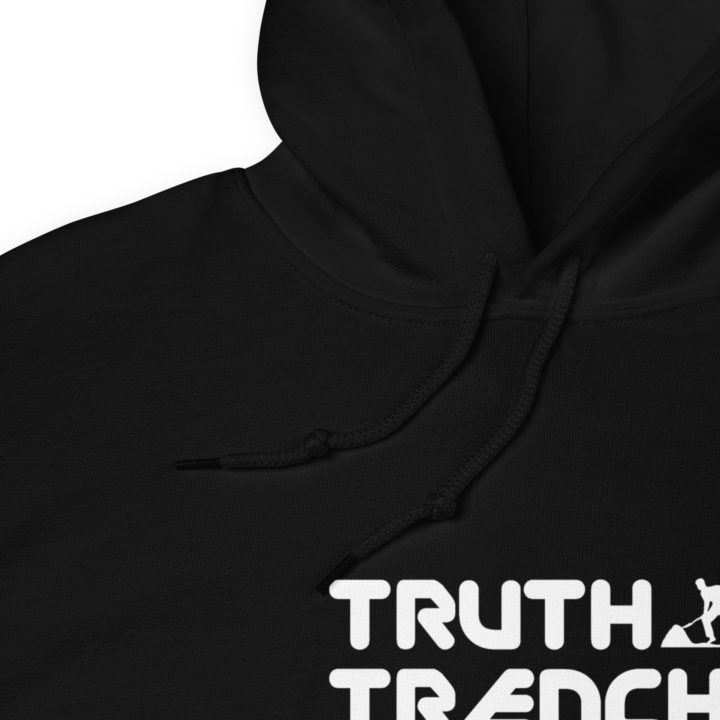 TruthTrench unisex black pullover hoodie. TruthTrench logo on front - TruthTrench